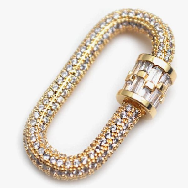 Gold Oval Carabiner Clasp with CZ Pave (5pcs)